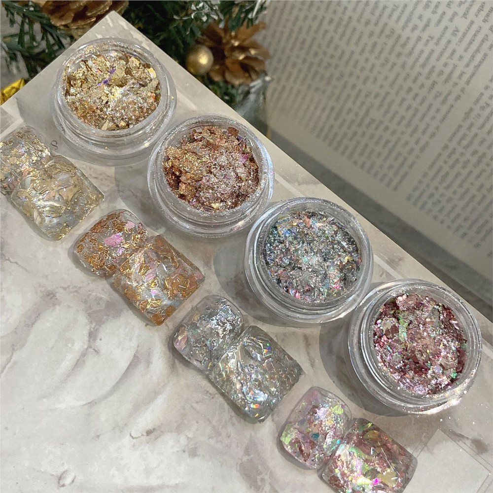 4 pots brillant or argent feui - Gold Foil Flakes avis et prix